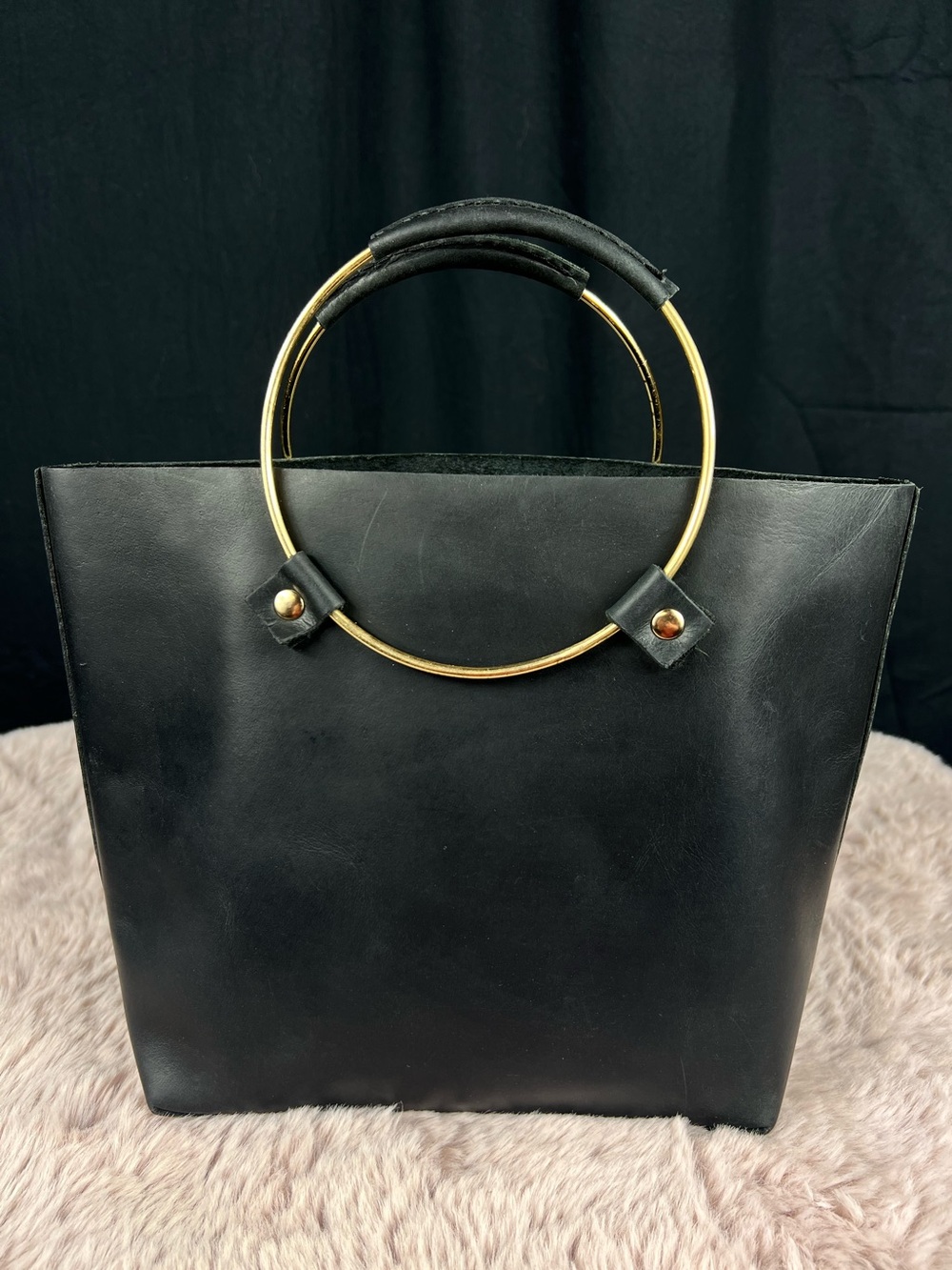 Tribe Alive Leather Luxe Black Genuine Leather Ring-Handle Handbag